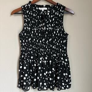 Rose & Olive Babydoll Top Smocked Semi-Sheer Black White Polka Dots Y2K